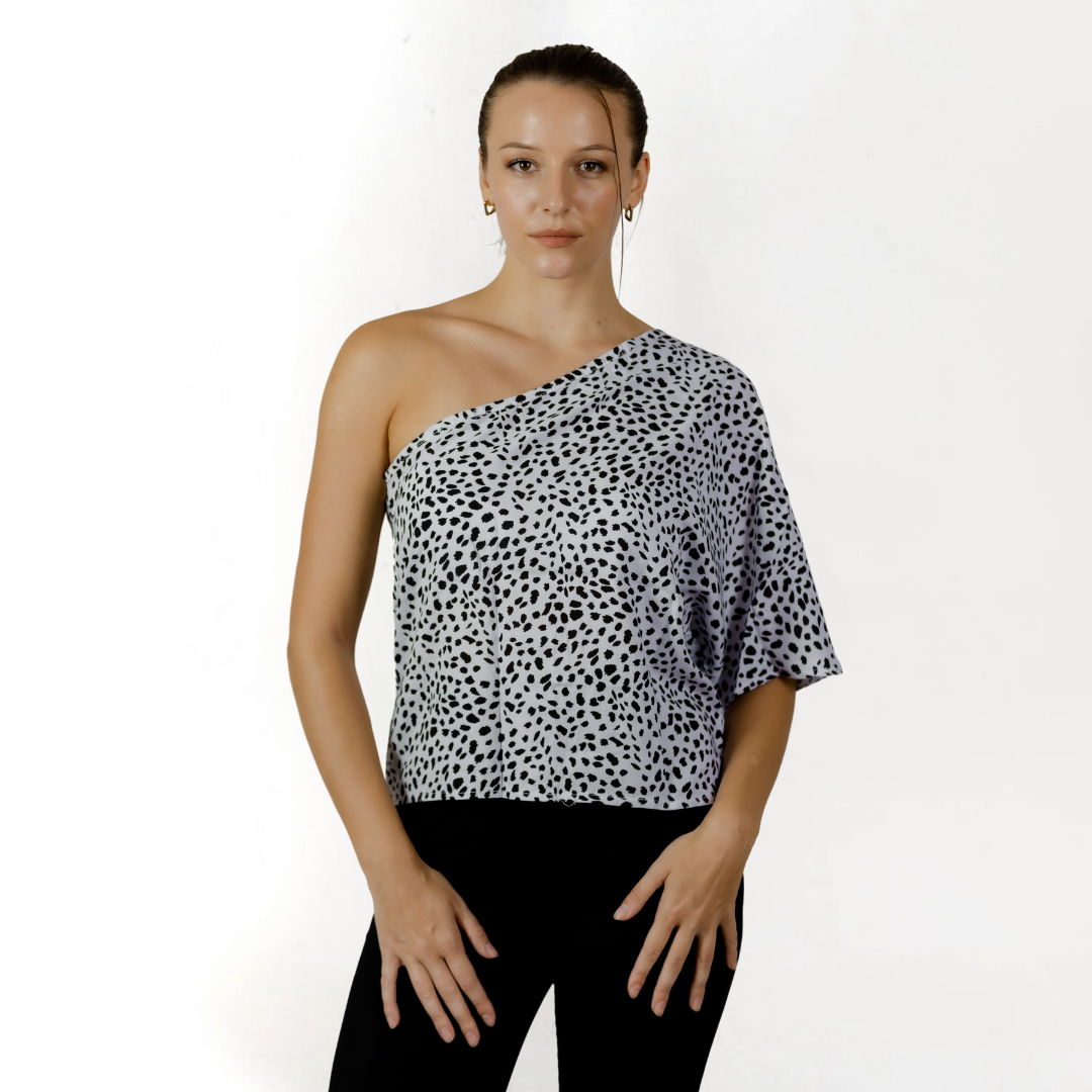 Celeste Dotted One-Shoulder Top