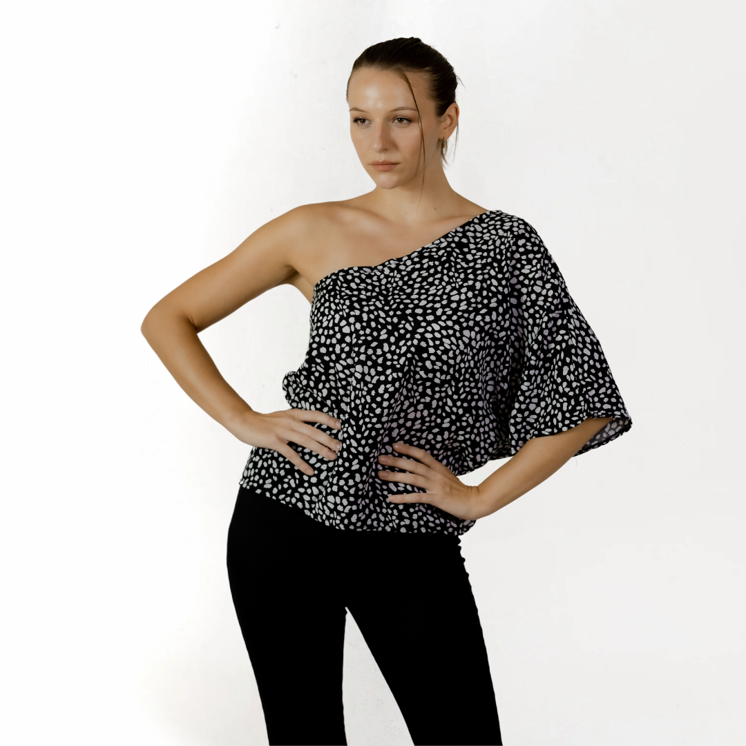 Eclipse Dotted One-Shoulder Top