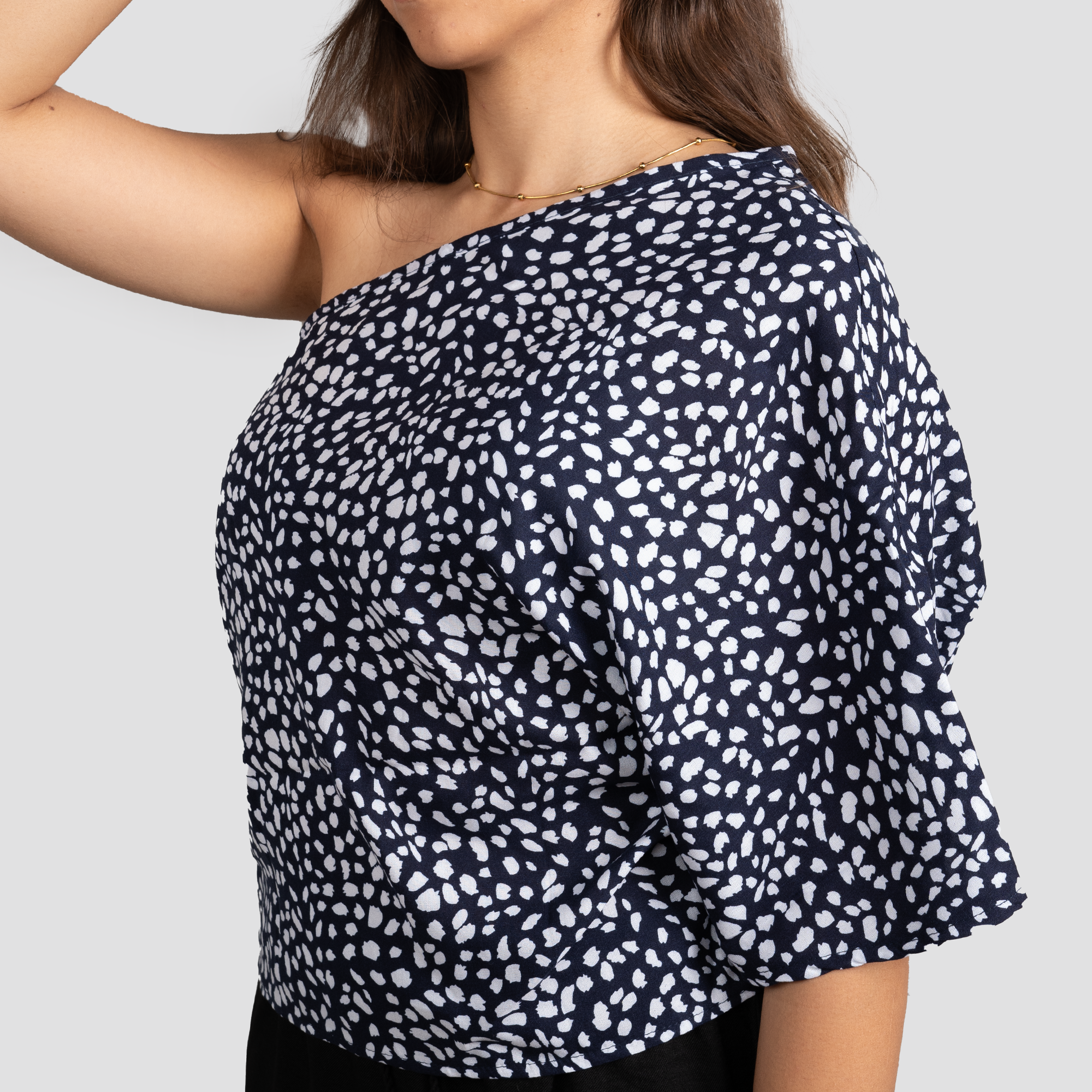 Midnight Wave Dotted One-Shoulder Top